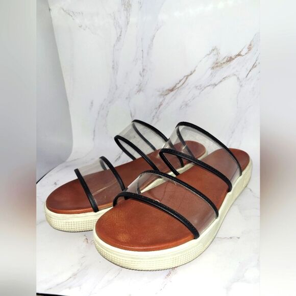 MIA Platform Slide Sandals Clear Plastic SlipOn Leather Molded Innersole Size 8 - Picture 1 of 8